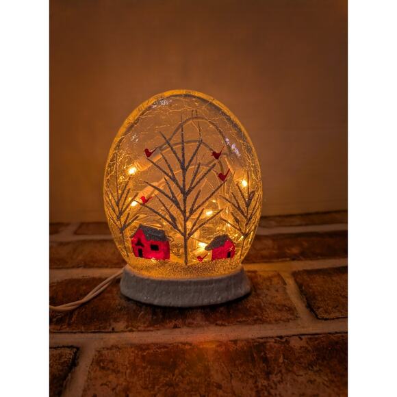 Stony Creek Decorative Lighted Glass Red Barns Cardinals Snow 5.5” Oval Globe - Picture 6 of 8